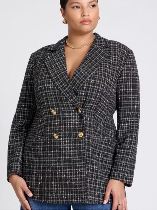 Eloquii Jackets & Blazers - Eloquii Oversized Tweed Double-Breasted Blazer with Gold Buttons
